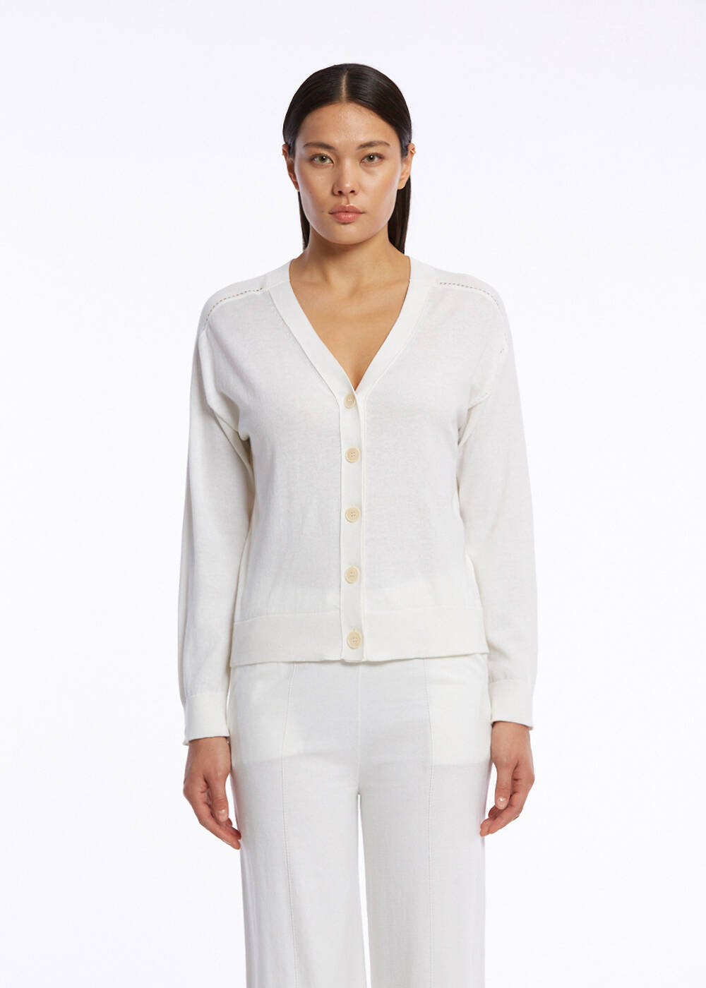 Cashmere Blend Ecru Knit Cardigan - 1