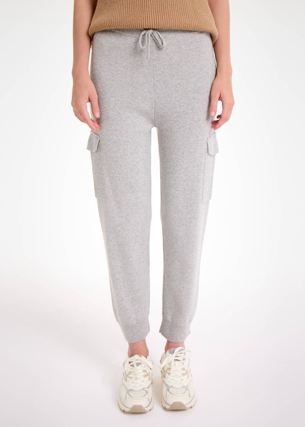 CASHMERE BLEND GREY CARGO KNIT PANTS - 1