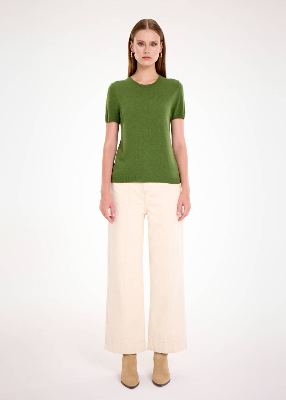 CASHMERE BLEND HERB GREEN KNIT TOP - 2