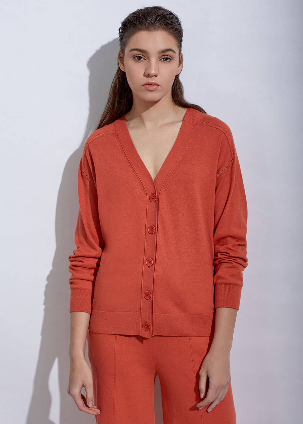 Cashmere Blend Mandarin Knit Cardigan - 1