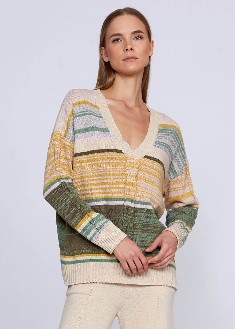 Cashmere Blend Stripe Detailed Knit Top - 1