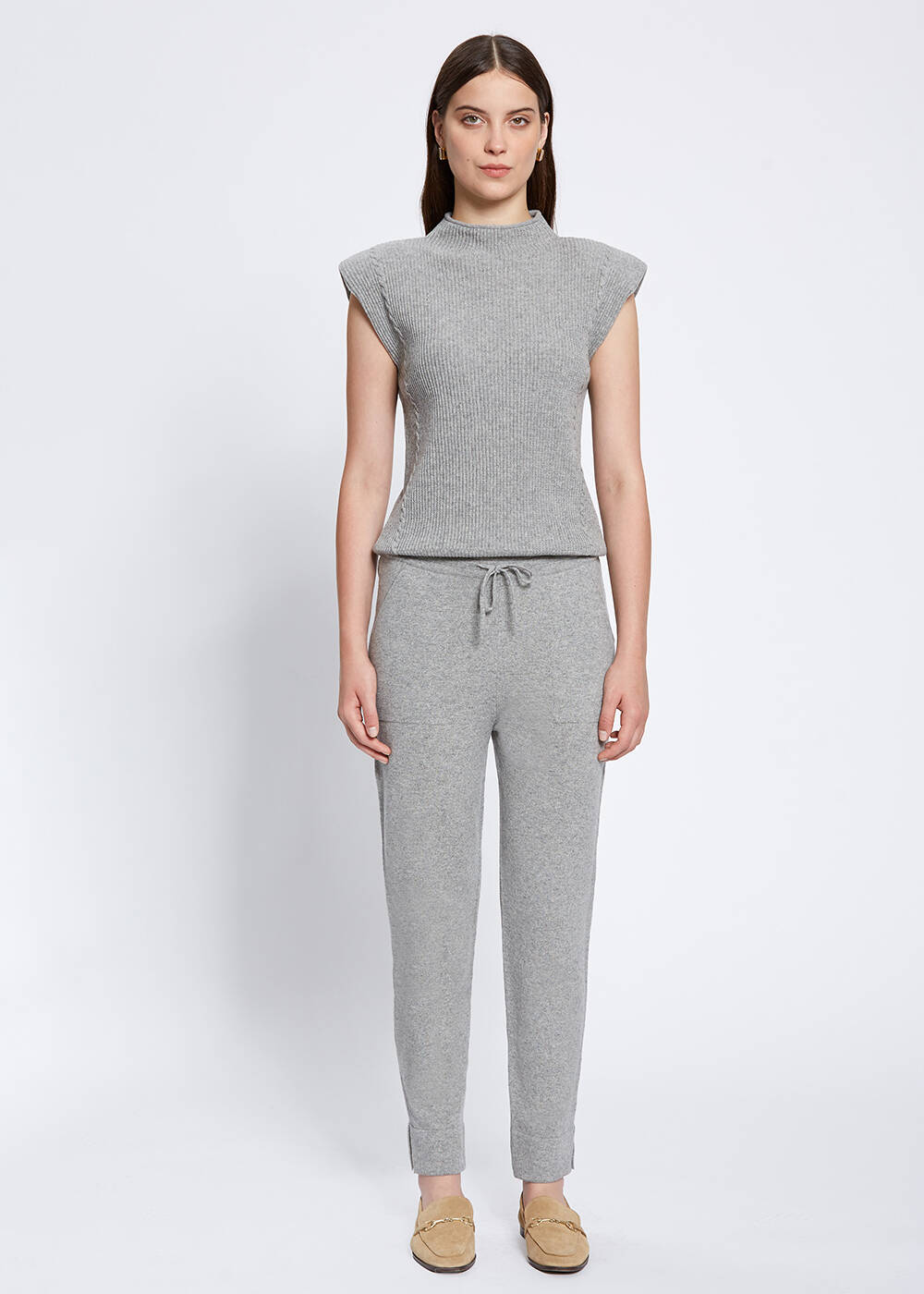 Cashmere Grey Knit Jogger Pants - 1