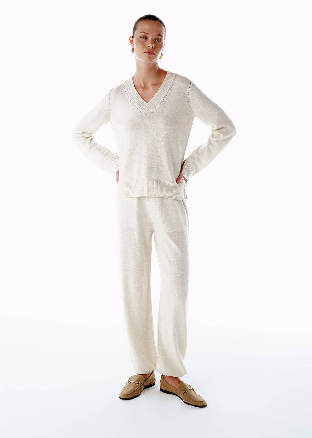 CASHMERE KNIT PANTS ECRU - 2