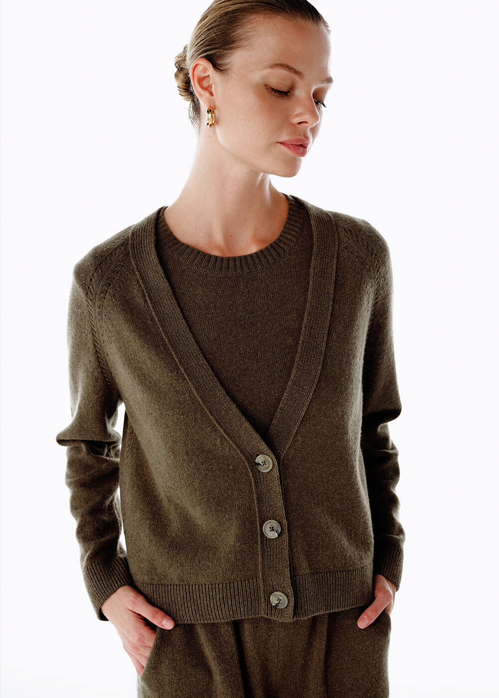 CASHMERE KNIT TOP OLIVESTONE - 1