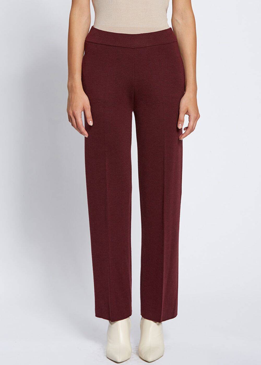 Cep Detaylı Bordo Merino Yün Triko Pantolon - 2