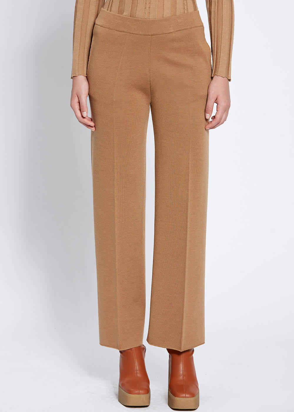 Cep Detaylı Camel Merino Yün Triko Pantolon - 2