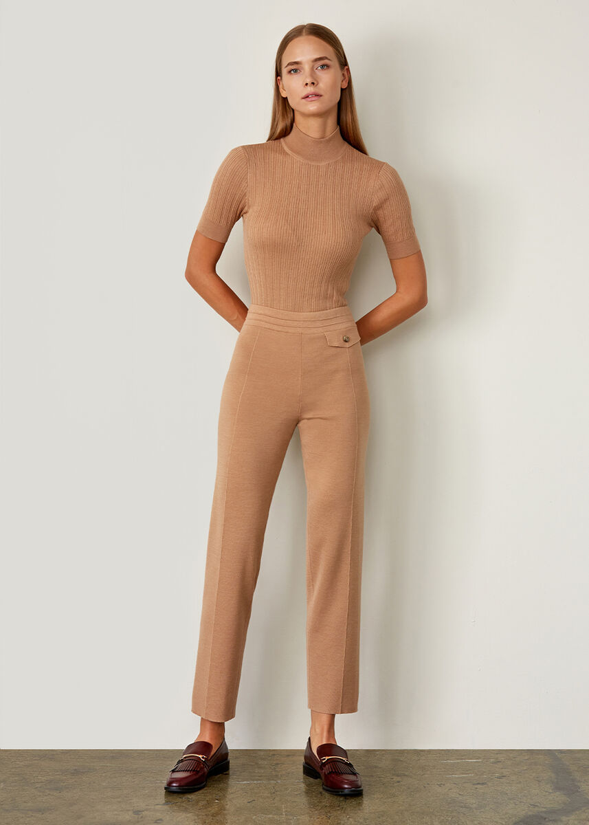 Cep Detaylı Merino Yün Camel Triko Pantolon · 6