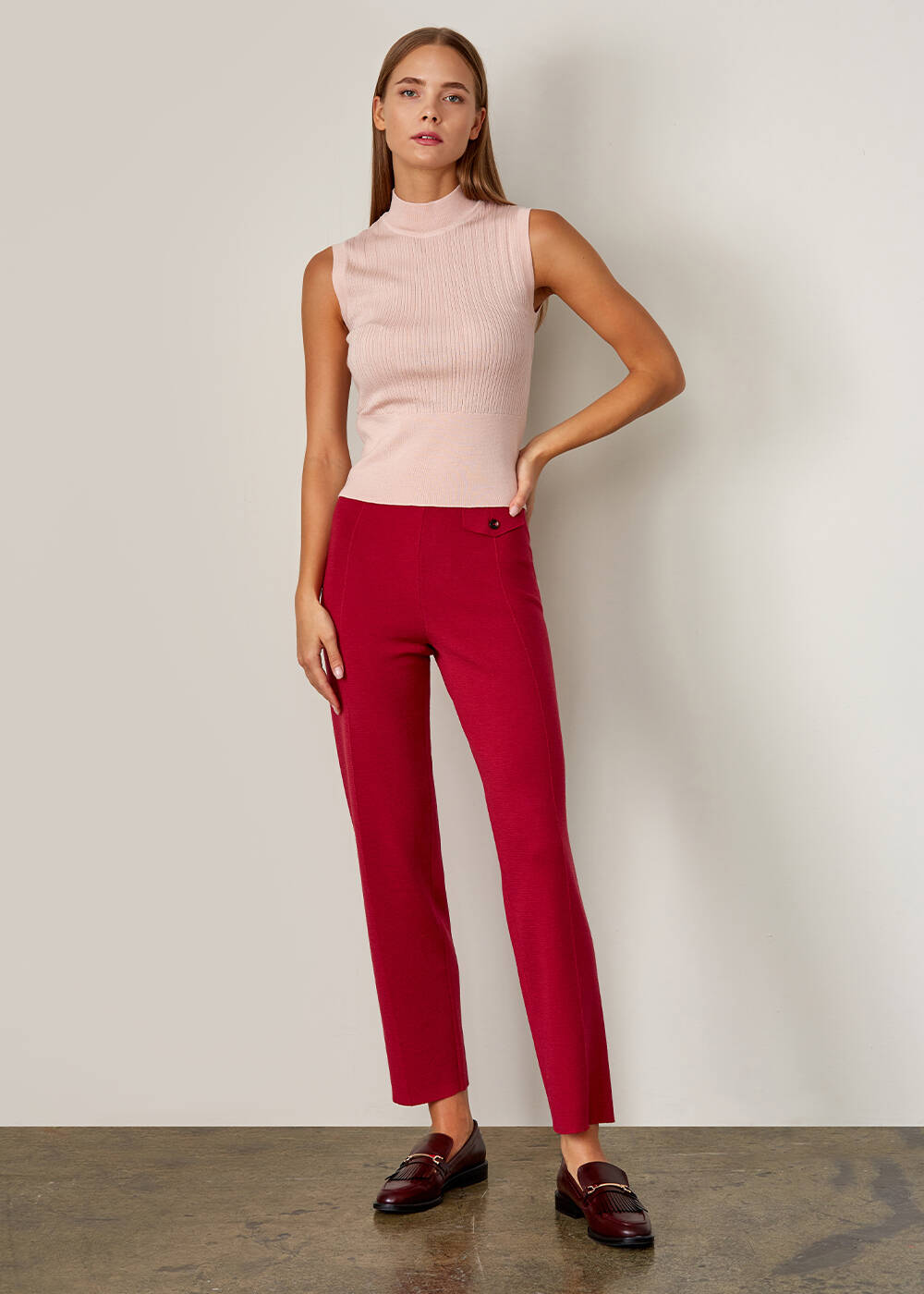 Cep Detaylı Merino Yün Fuşya Triko Pantolon - 2