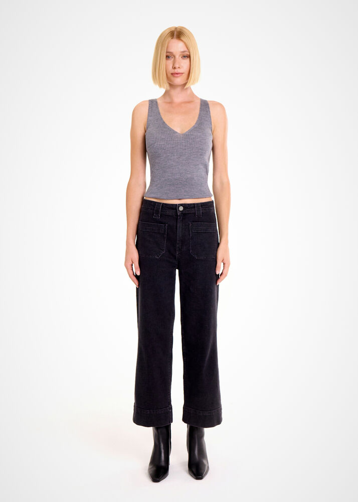 Cepli Geniş Paça Crop Denim Pantolon Gri - KNITSS (1)