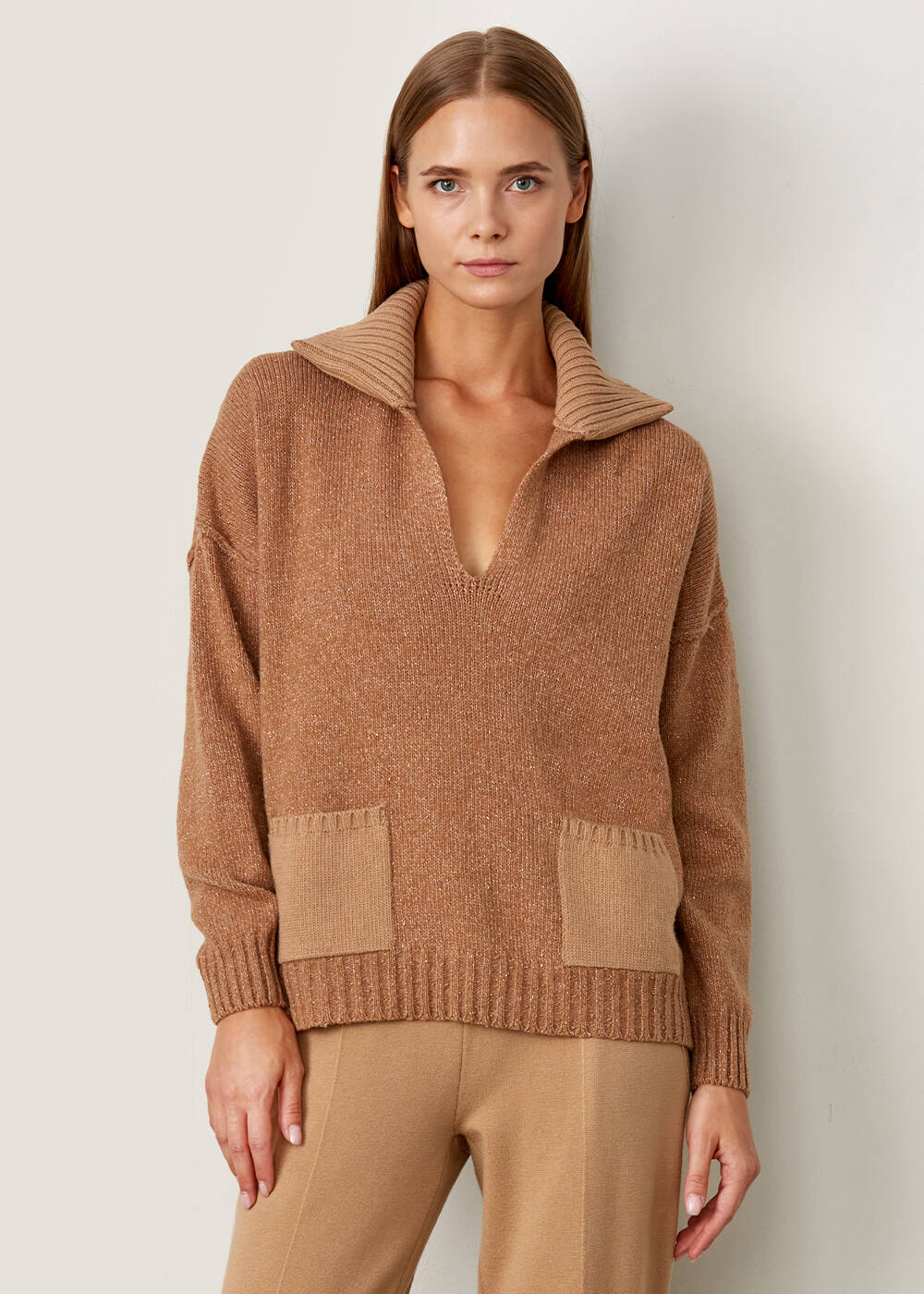 Cepli İtalyan İplik Camel Triko Kazak - 1