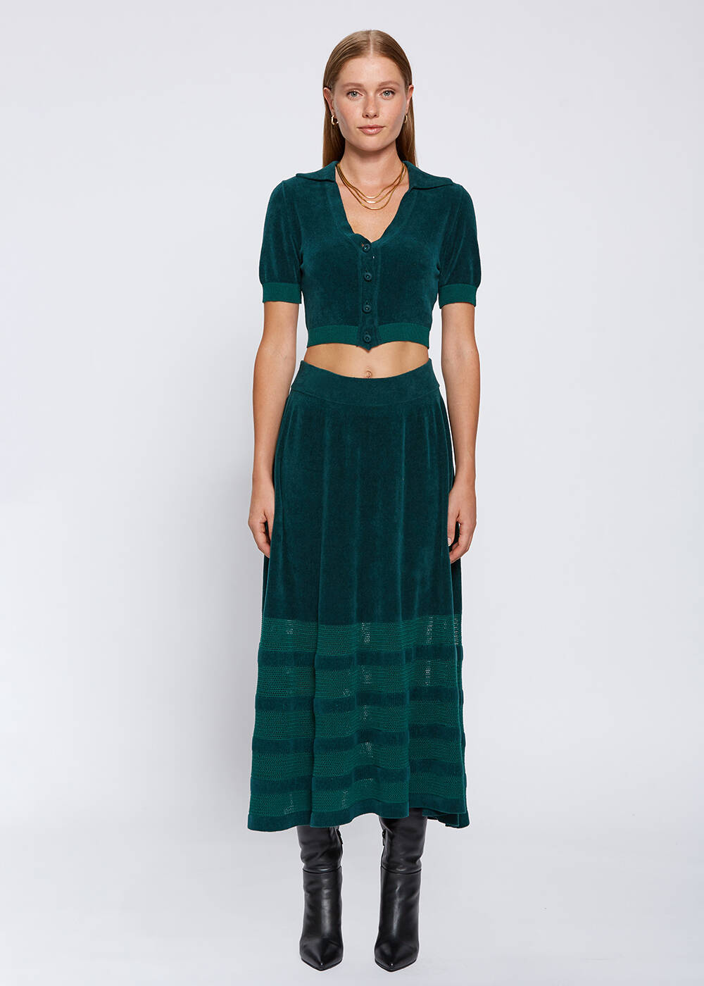 CHENILLE TOUCH MALACHITE KNIT SKIRT - 1