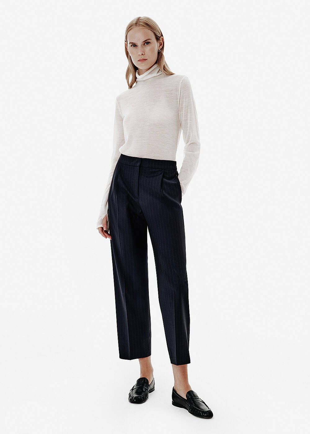 Cigarette Fit Pile Detay Lacivert Pantolon - 1