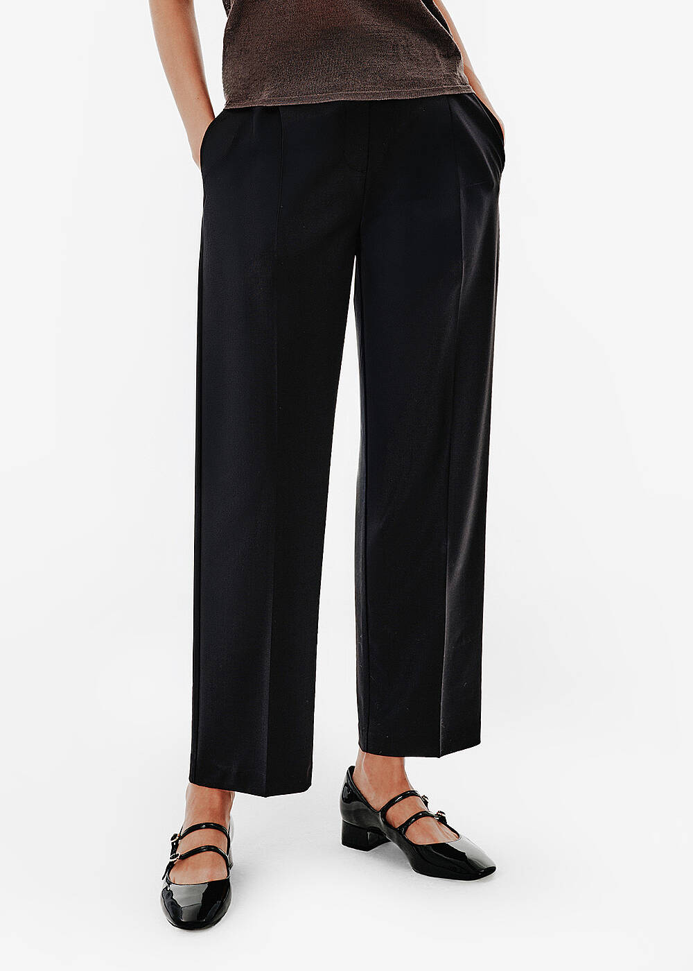 Cigarette Fit Pleat-Detail Black Pants - 2