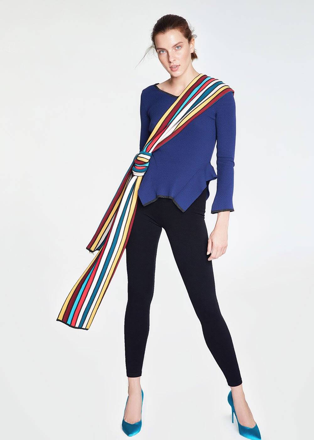 Çok Renkli Çizgili Lurex Örgü Atkı - 2