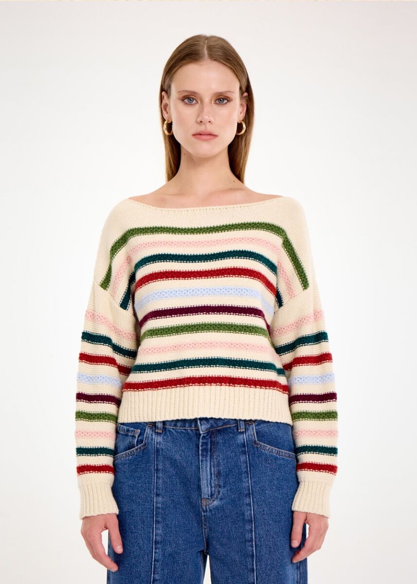 COLOR BLOCK BOAT NECK SWEATER - KNITSS
