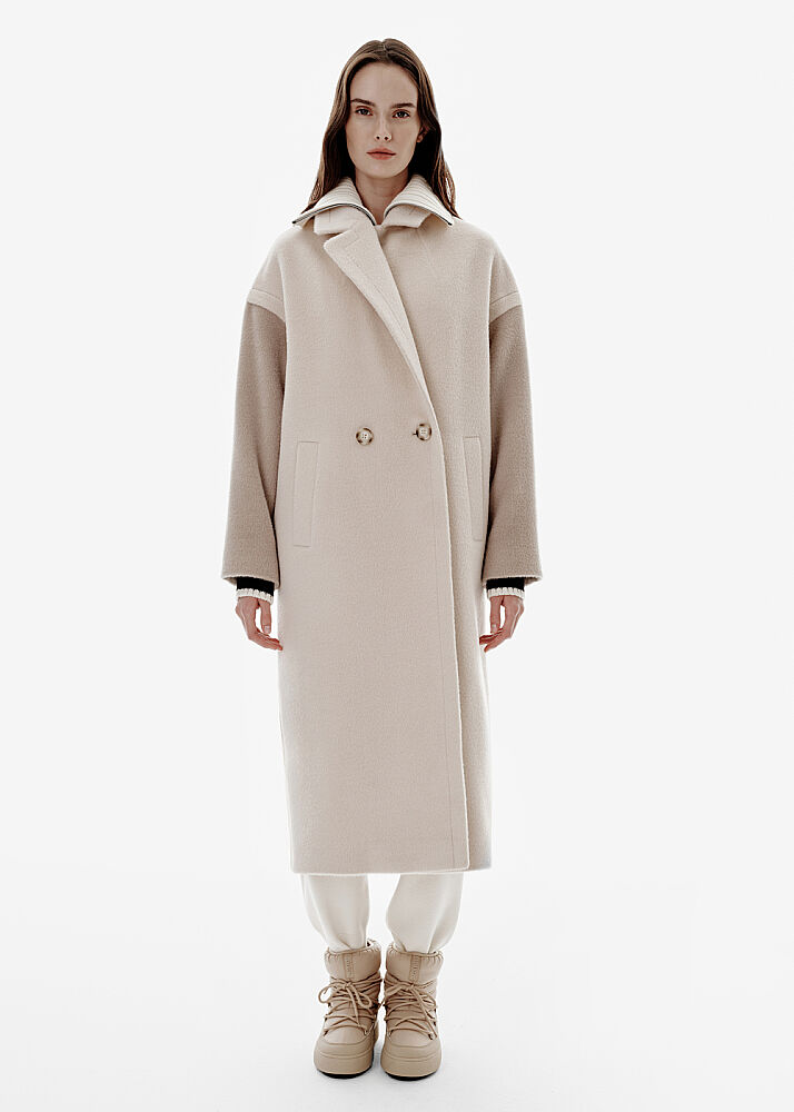 Color Block Double-Breasted Oversıze Alpaca Coat - KNITSS