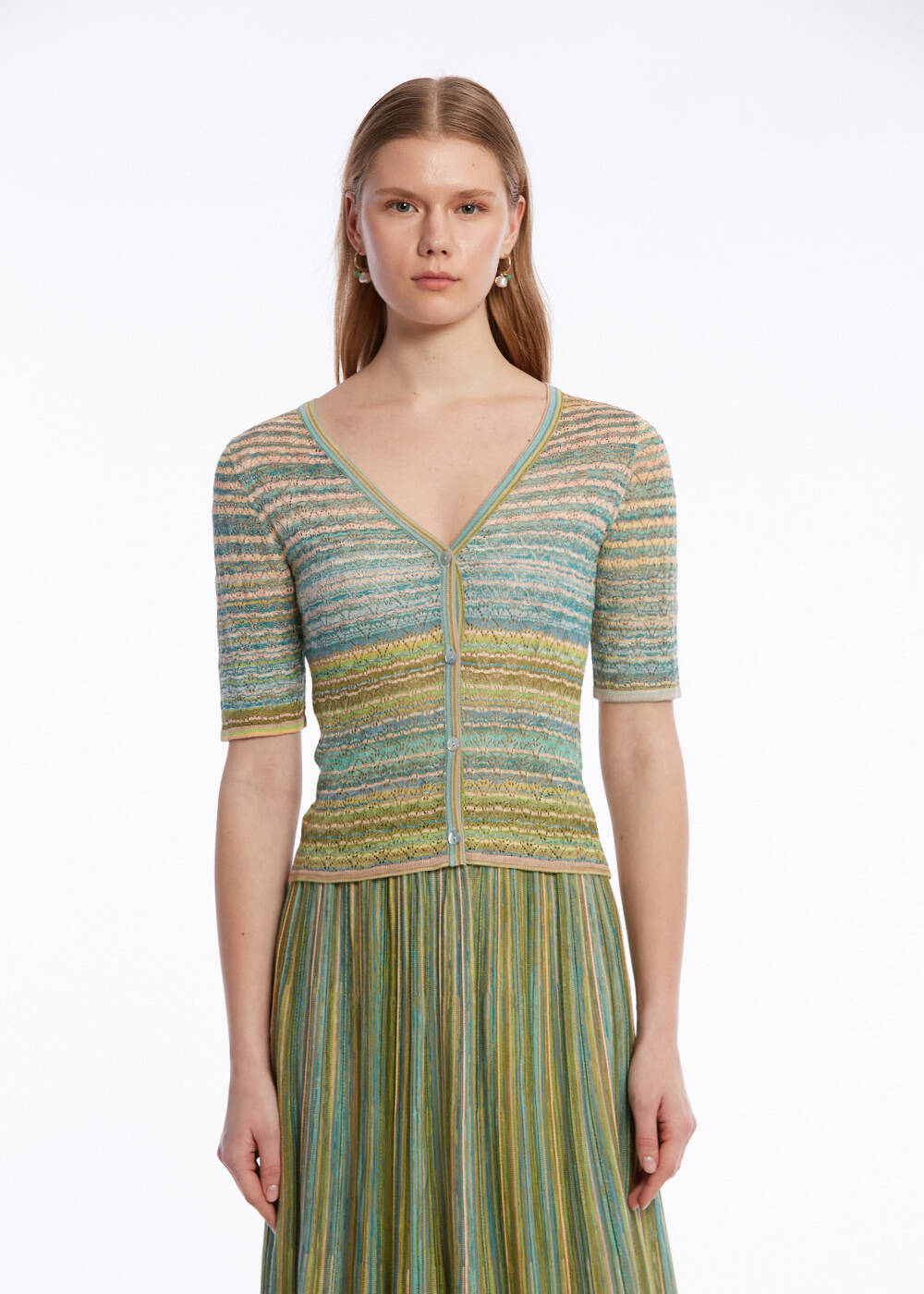 COLOR BLOCK EXOTIC KNIT CARDIGAN - 1