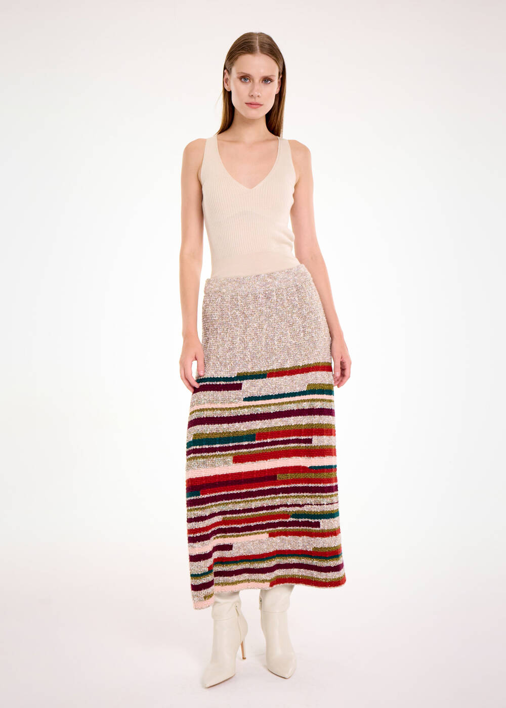 COLOR BLOCK KNIT SKIRT - 2