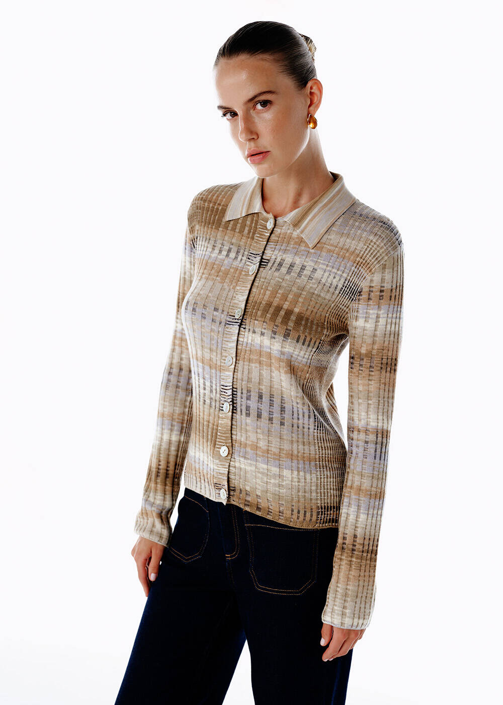 COLOR BLOCK ORGANIC COTTON KNIT TOP - 1
