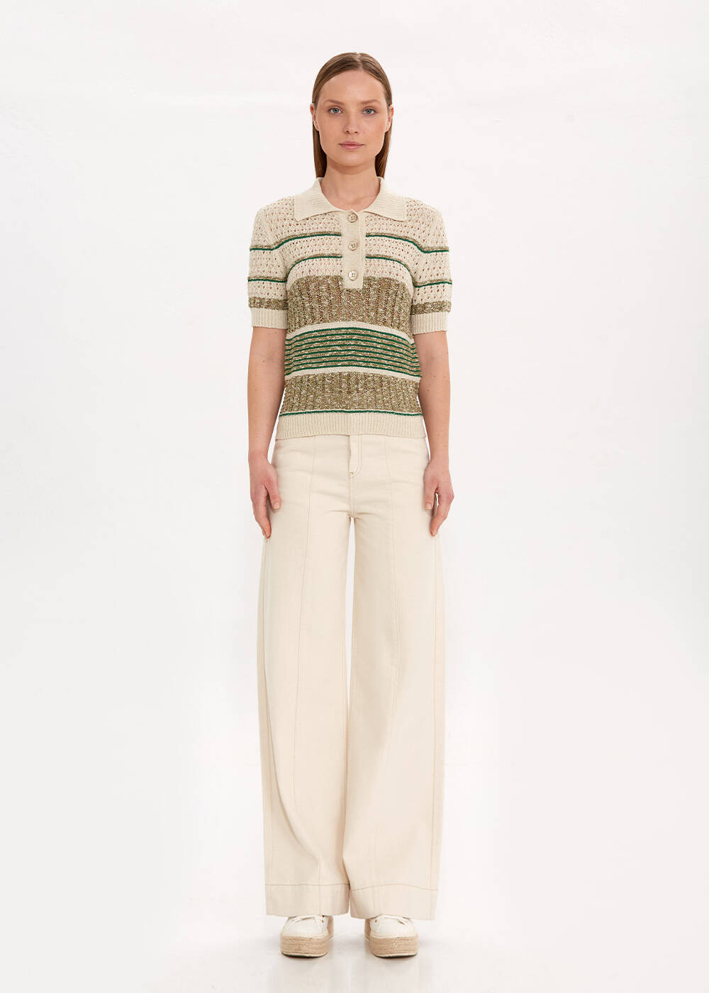 COLOR BLOCK POLO NECK KNIT TOP - 2