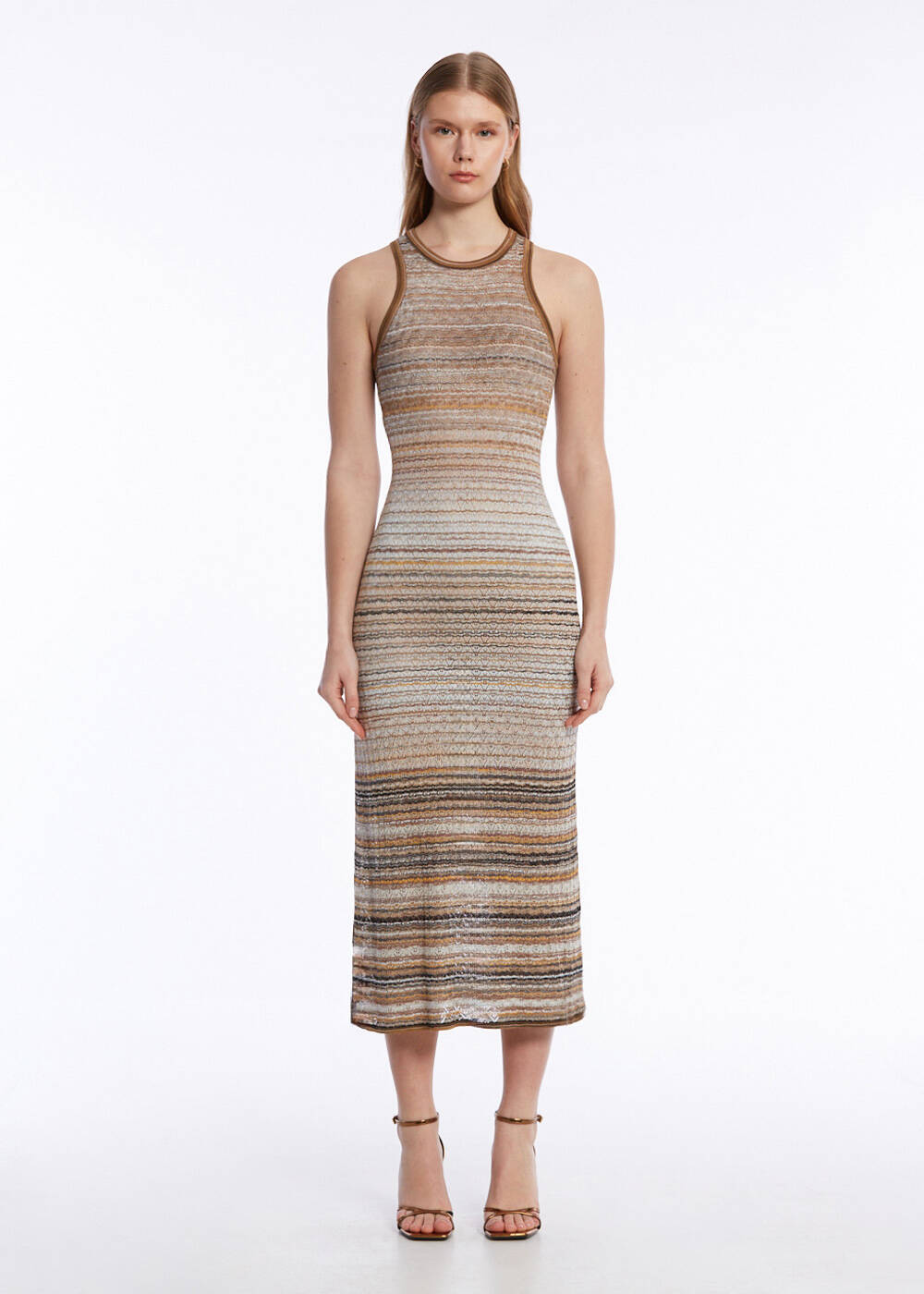 Colorblock Knit Dress With Flower main image 1
