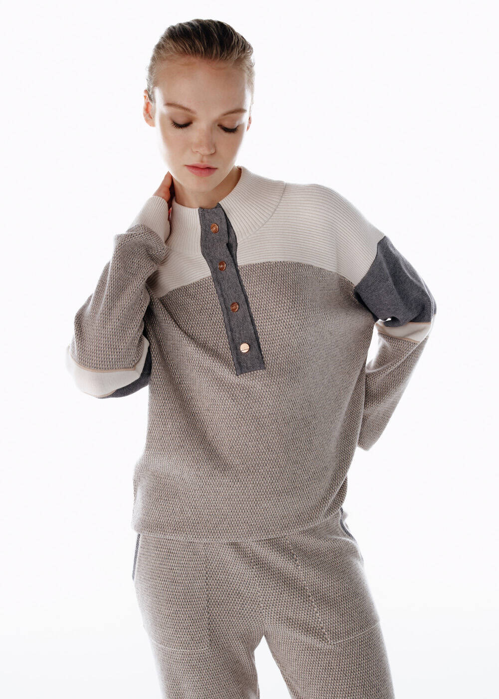 Color Blok Merino Yün Karışımlı Triko - 2