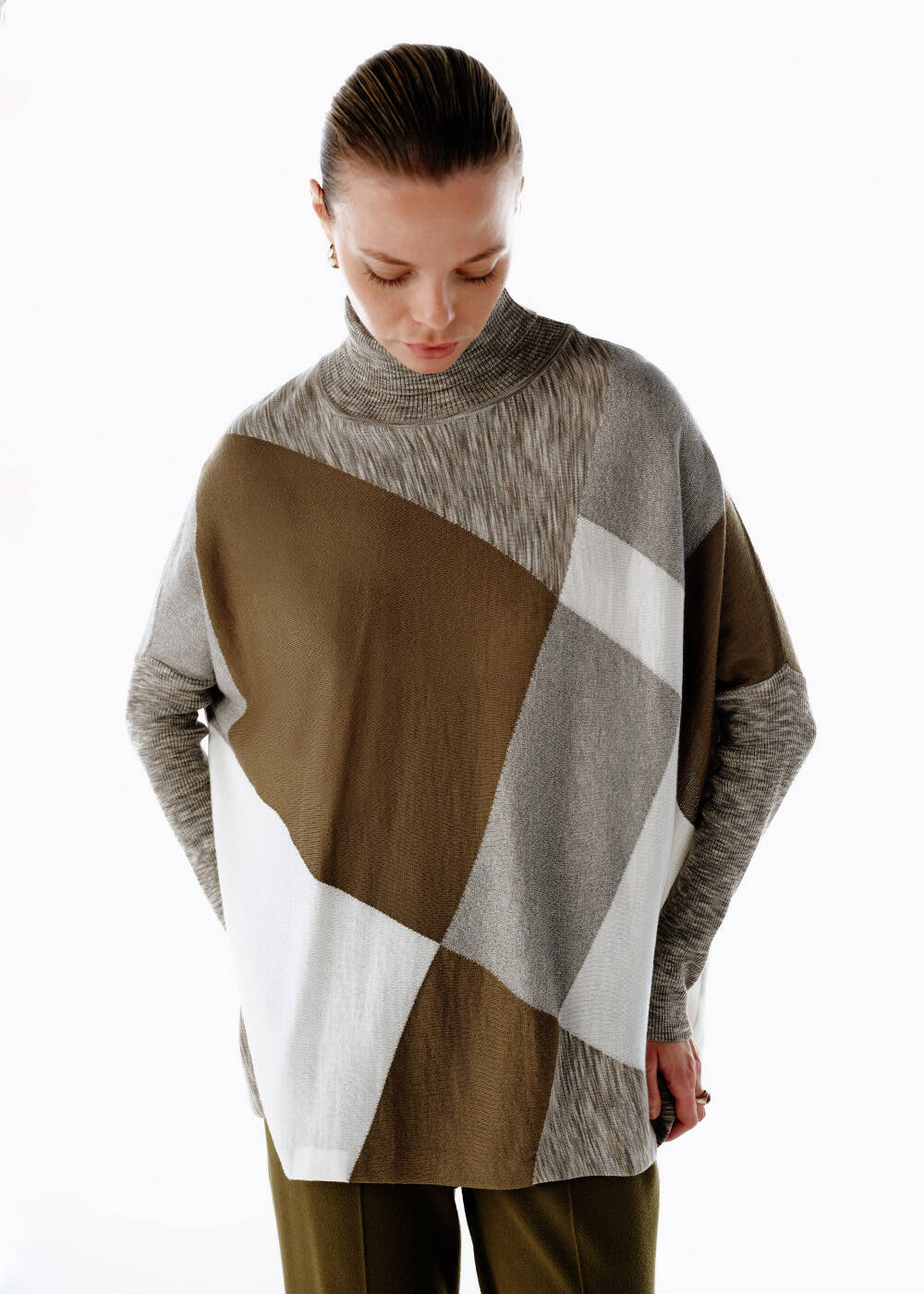 Color Blok Merino Yün Karışımlı Triko Tunik - 1