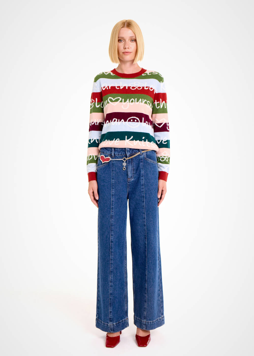 COLORFUL SLOGAN PATTERNED SWEATER - 2