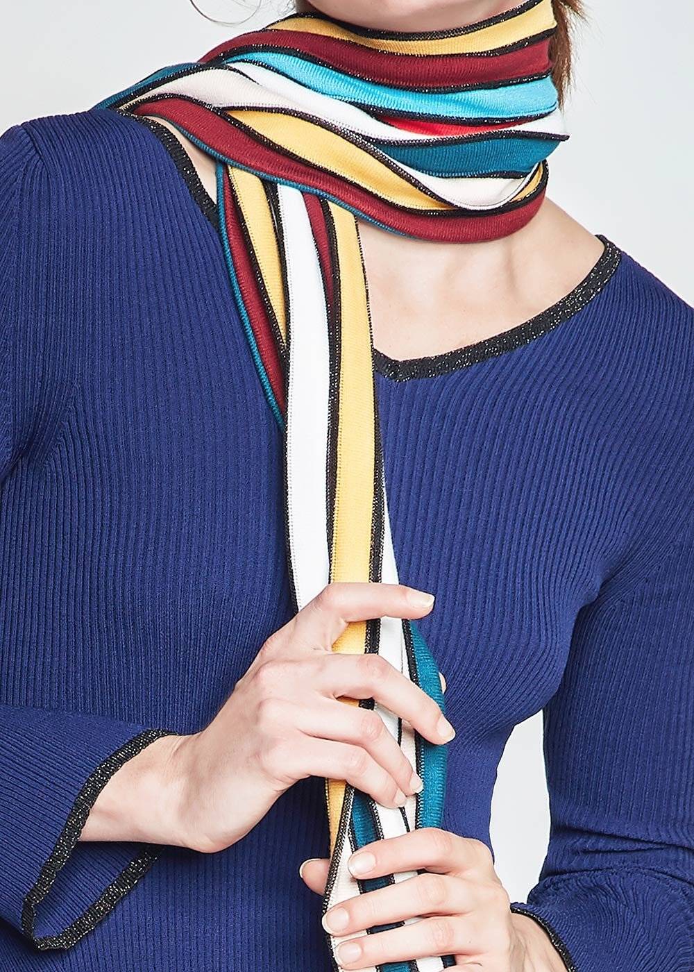 COLORFUL STRIPED LUREX KNIT SCARF - 1