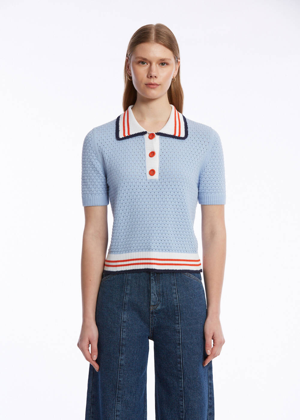Stripe Polo Knit Top