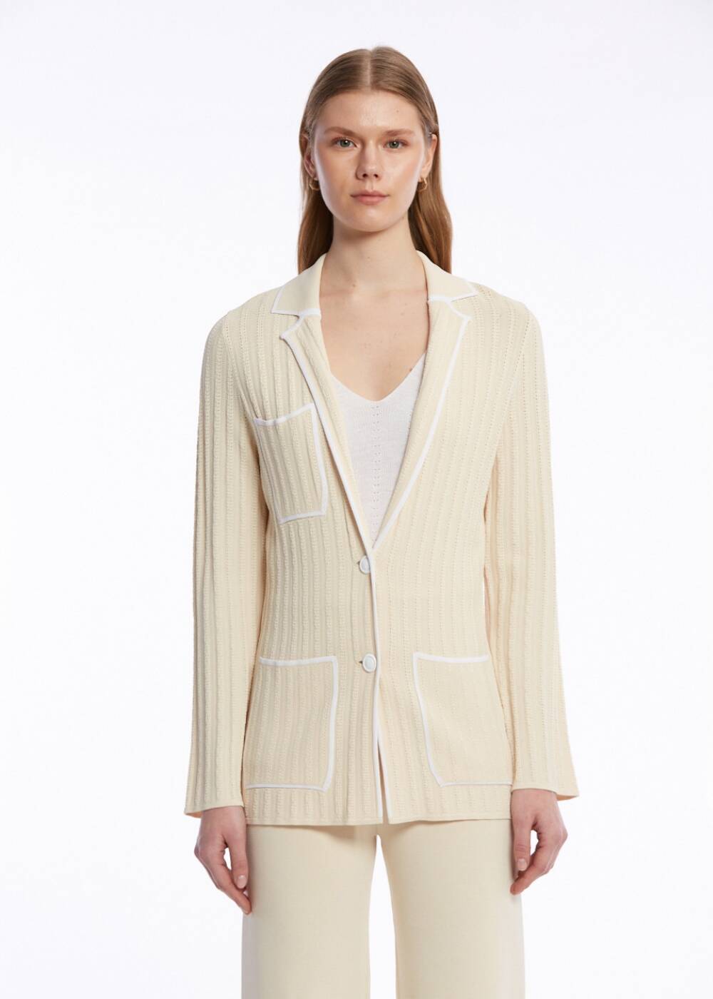 CONTRAST STRIPED SAND KNIT JACKET - 1