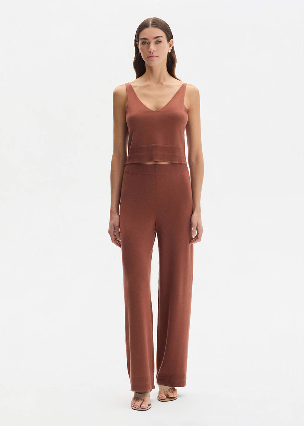 COTTON SILK BLEND CINNAMON KNIT PANTS - 1