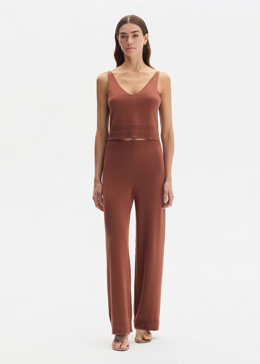 COTTON SILK BLEND CINNAMON KNIT PANTS - KNITSS