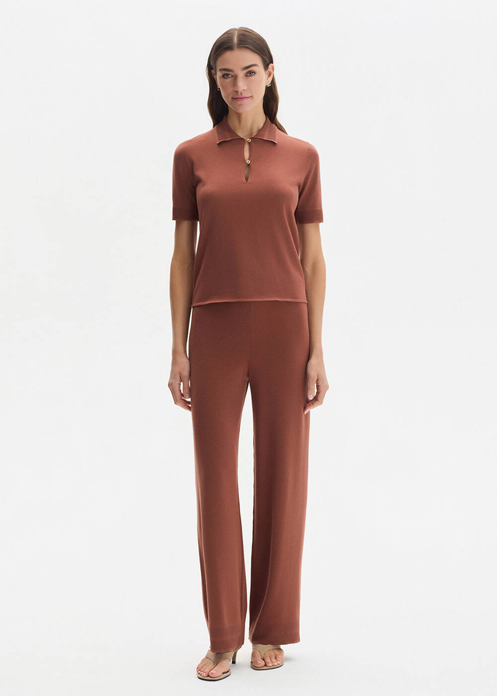 COTTON SILK BLEND CINNAMON KNIT TOP - 2