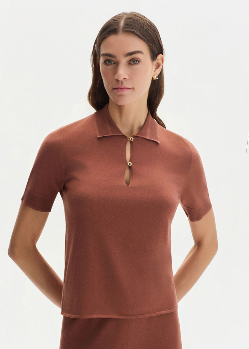 COTTON SILK BLEND CINNAMON KNIT TOP - KNITSS
