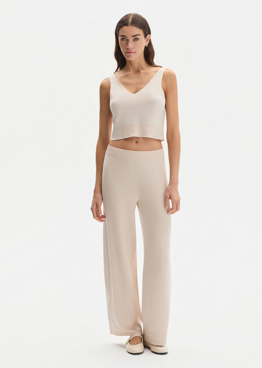 COTTON SILK BLEND NATURAL KNIT PANTS - KNITSS