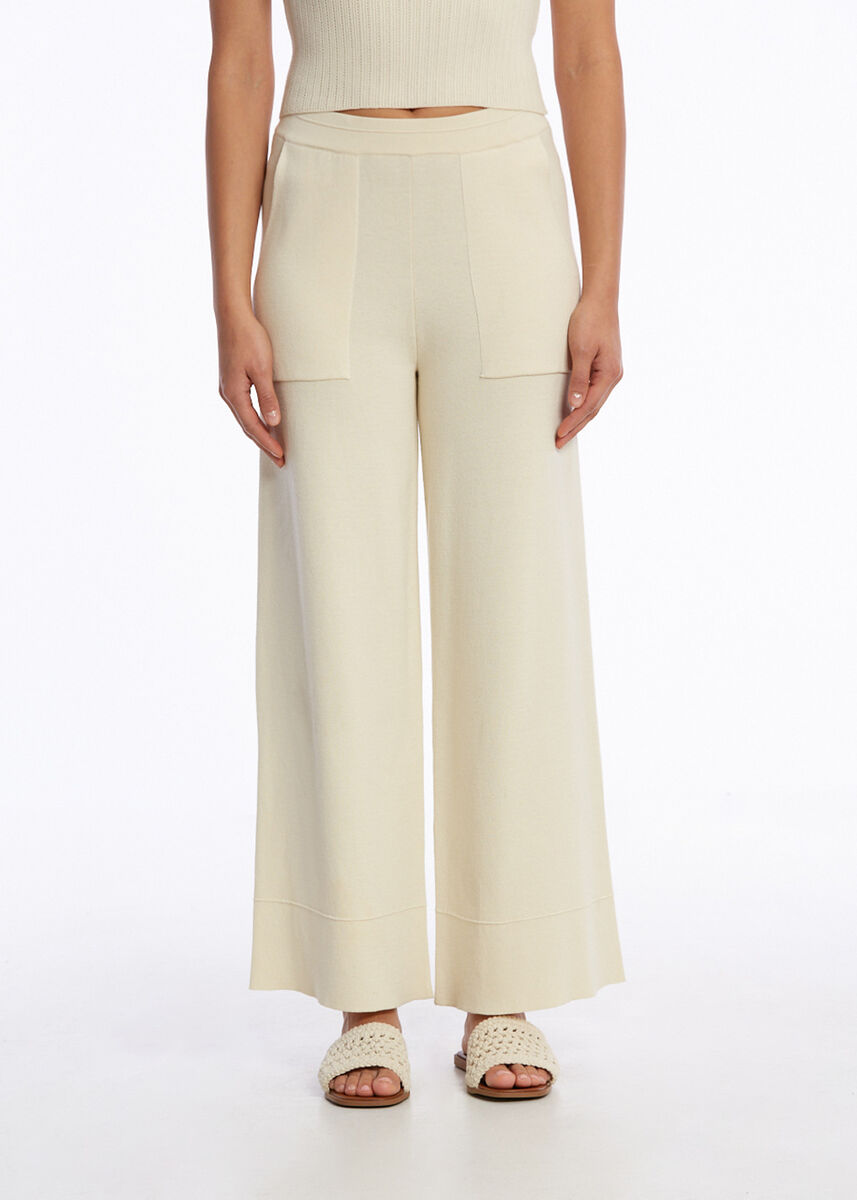 Crop Bej Triko Pantolon - KNITSS