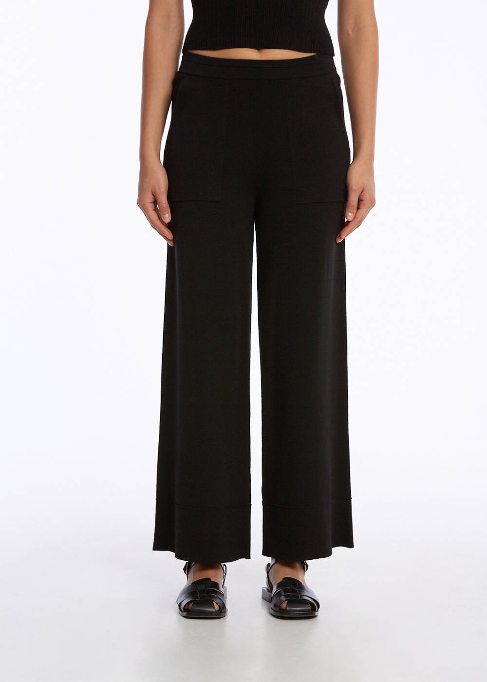 CROP BLACK KNIT PANTS - 1