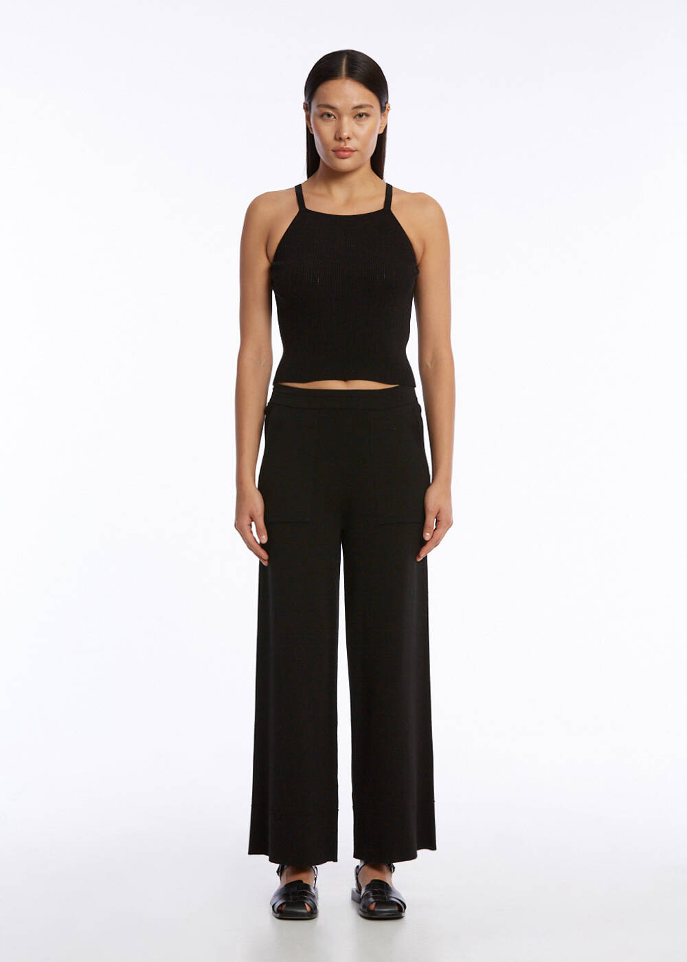 CROP BLACK KNIT PANTS - 2