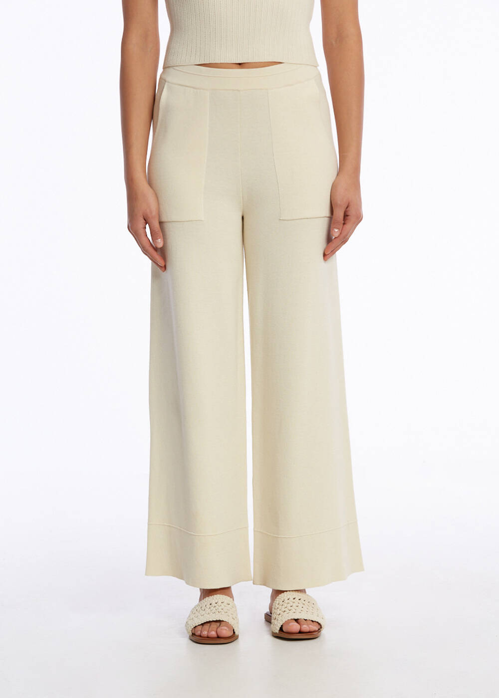 CROP SAND KNIT PANTS - 1