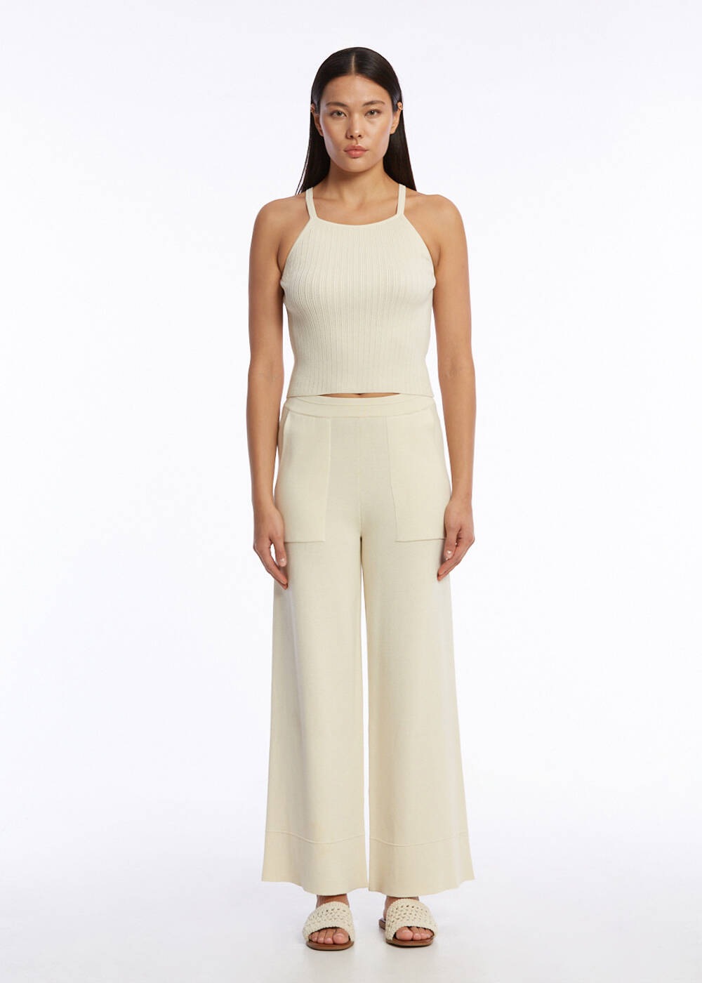 CROP SAND KNIT PANTS - 2