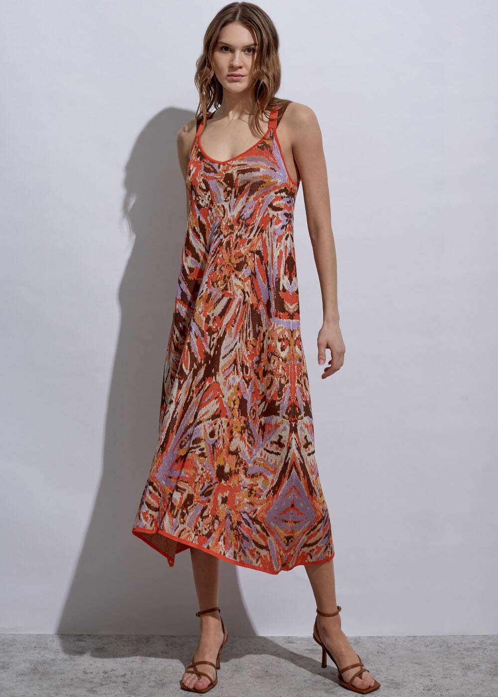 Cross Back Jacquard Patterned Knit Dress - 1