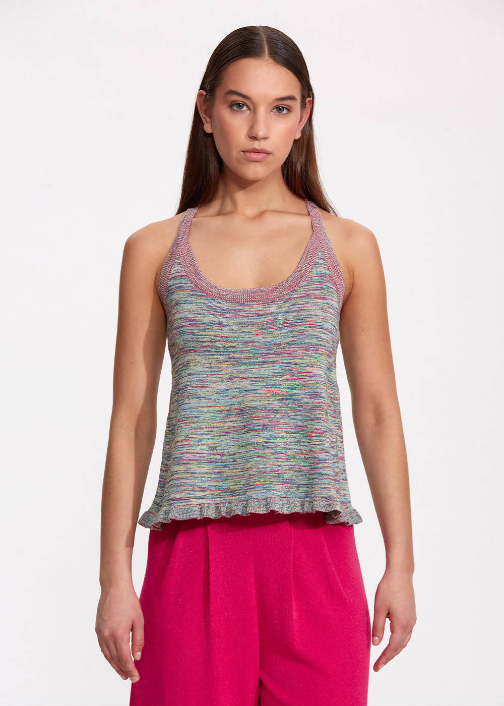 CROSS BACK STRAPS KNIT TOP - 1