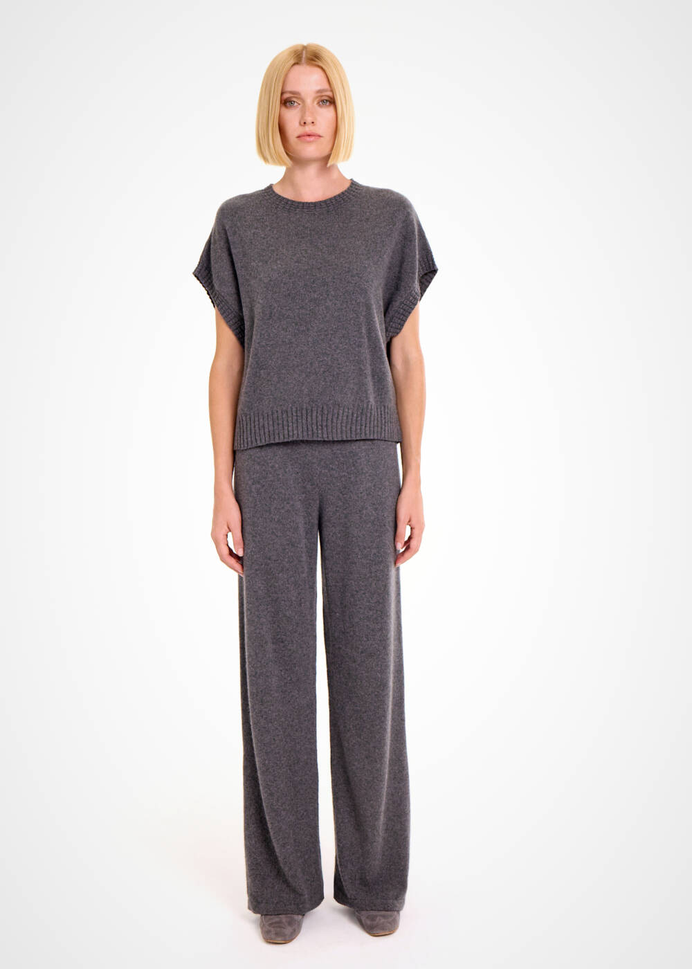 DARK GREY CASHMERE KNIT TOP - 2