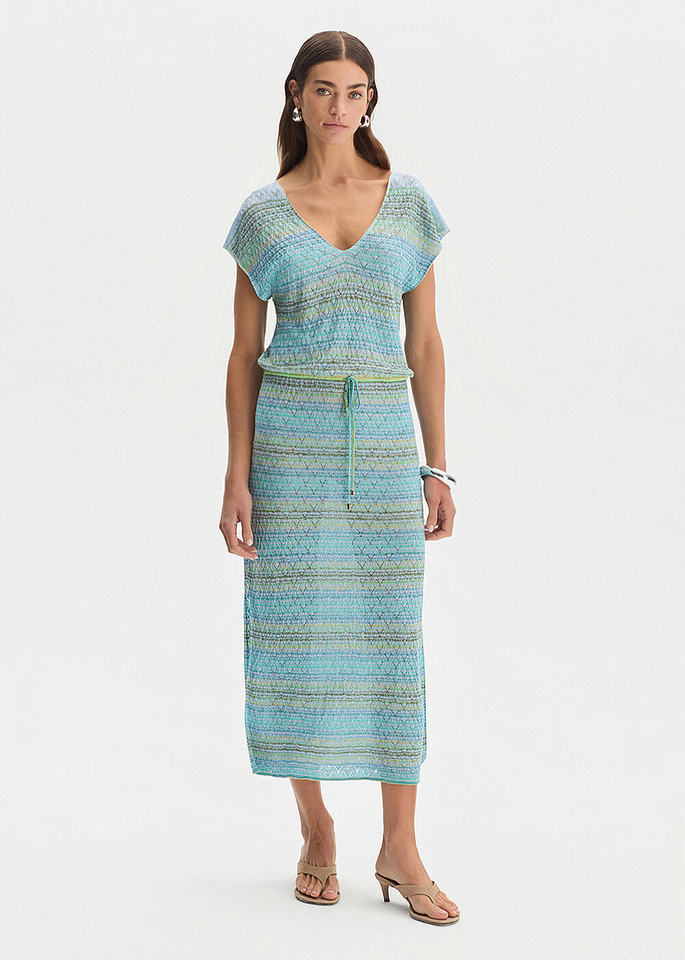 DEGRADE STRIPE GREENISH KNIT DRESS - 2