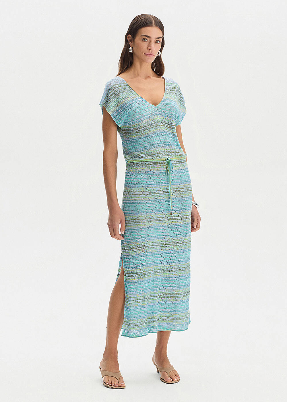 DEGRADE STRIPE GREENISH KNIT DRESS - 1