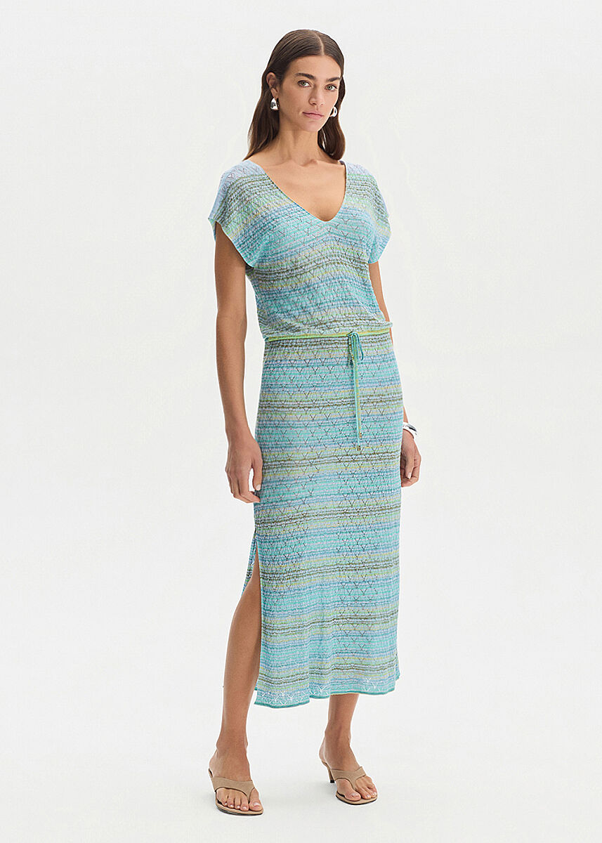 DEGRADE STRIPE GREENISH KNIT DRESS - KNITSS