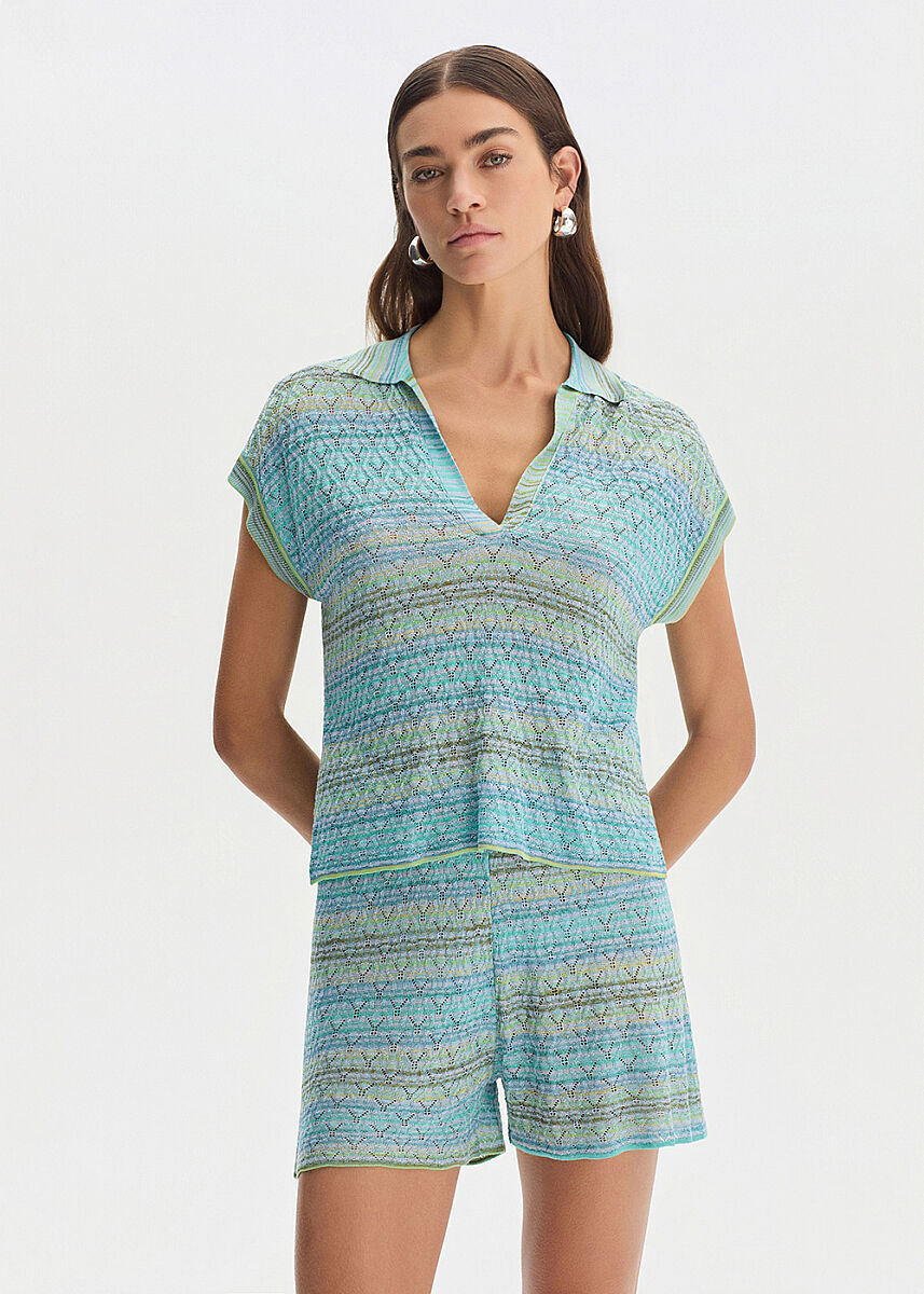 DEGRADE STRIPE GREENISH KNIT SHORTS - KNITSS