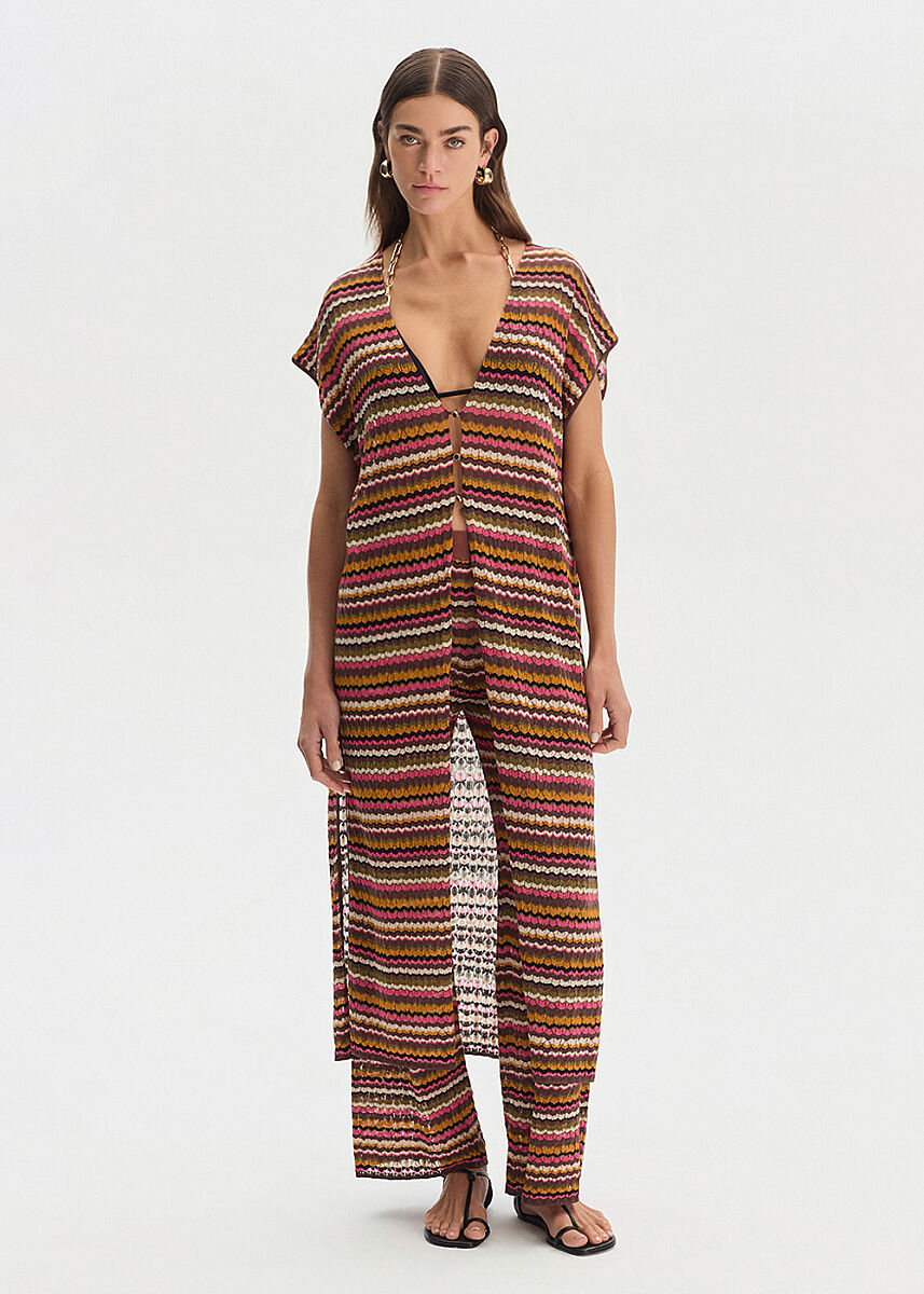 DEGRADE STRIPE HALTER NECK KNIT VEST - KNITSS