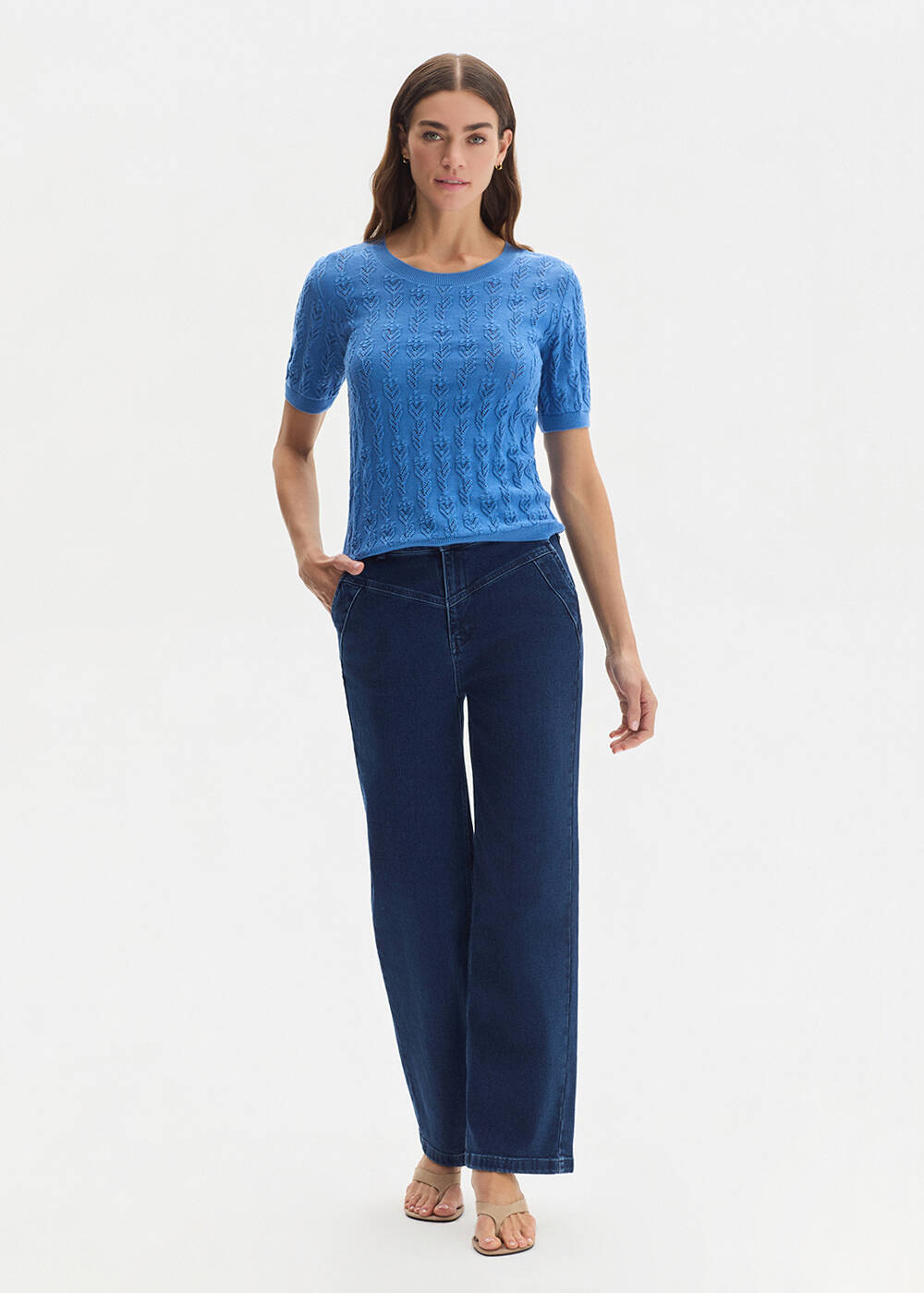 DENIM ORGANIC COTTON KNIT TOP - 2
